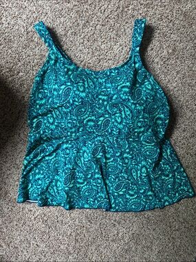 Sleeveless Paisley Peplum Bathing Suit Top - Teal Green